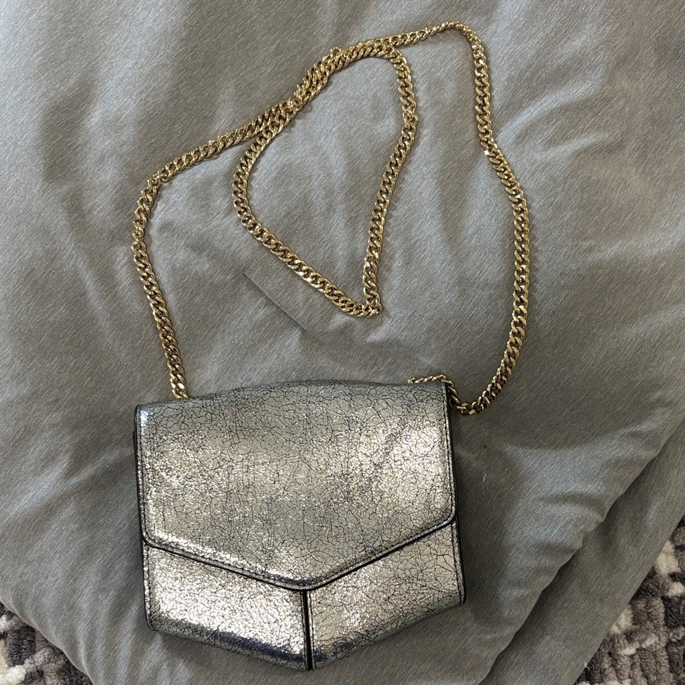 Sandro Metallic Crossbody Bag with Gold Chain